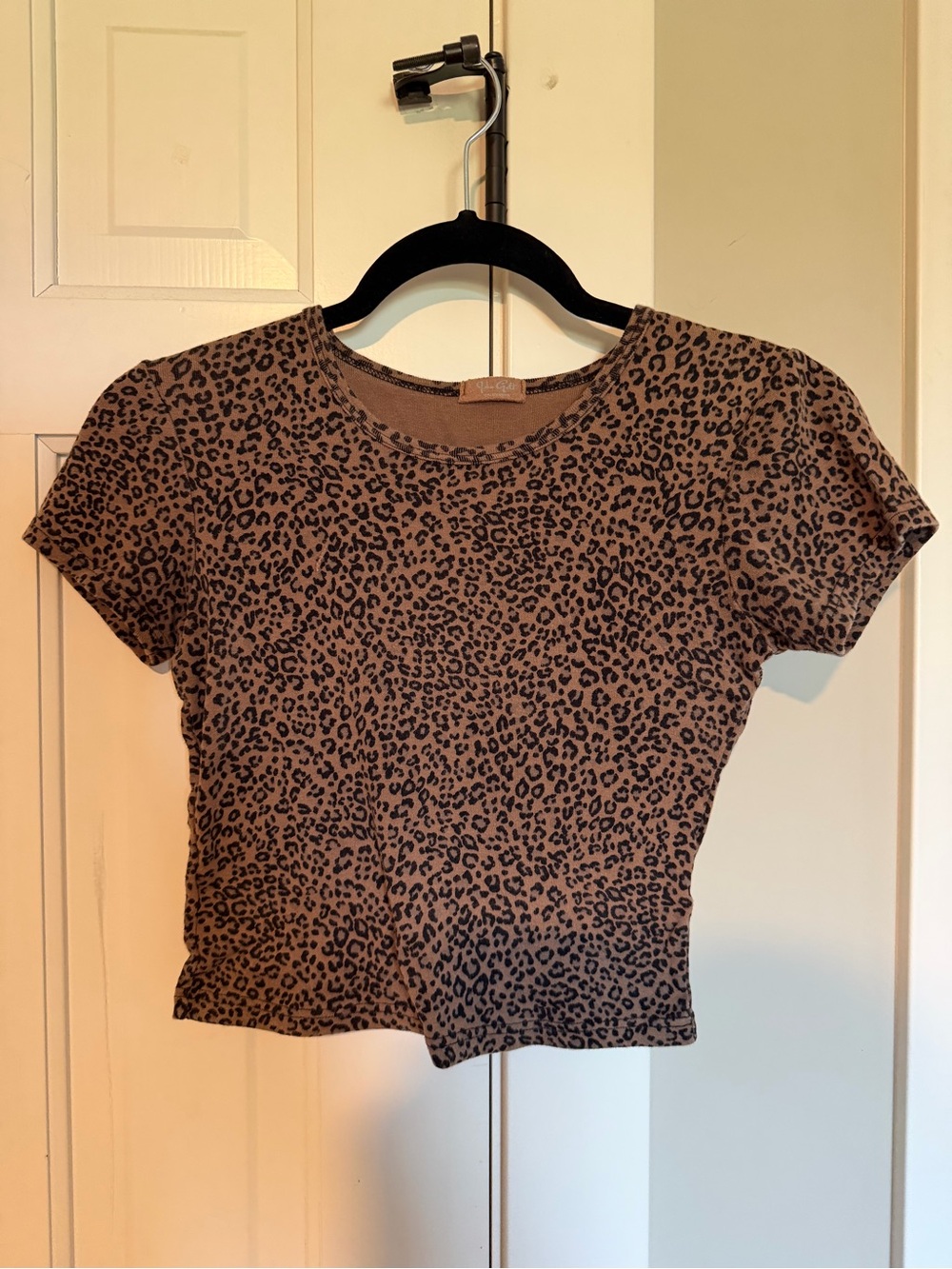 Brandy Melville Brown Leopard Print Short Sleeve Crop Tee